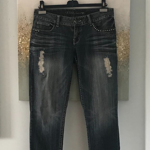 Guess Daredevil Skinny Leg Jeans with Studded Rose🌹Embroidery (NWT) - Picture 3 of 15